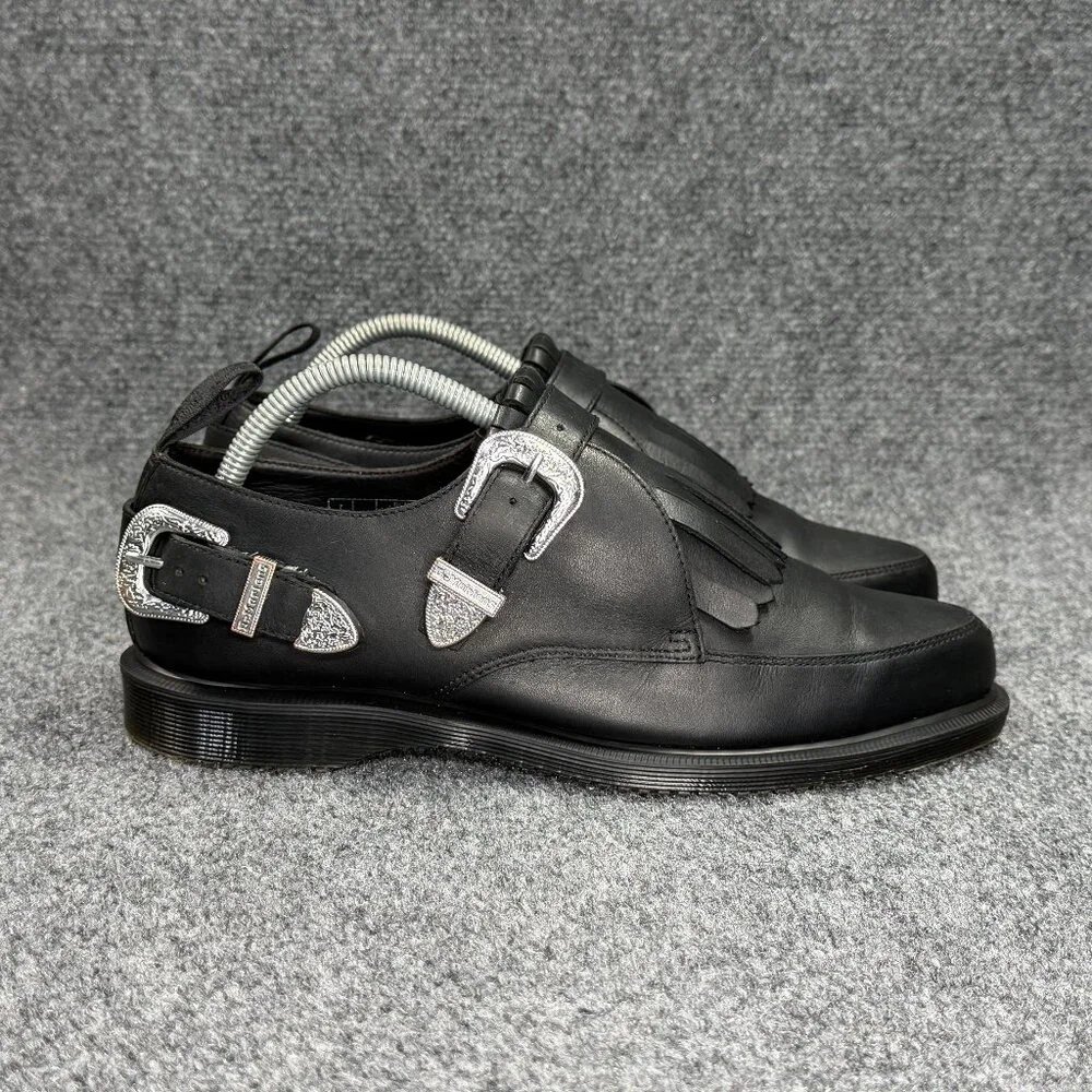 Dr. Martens Delylah Shoes‎ Women's 9 Black Leather Kiltie Silver Buckle Western